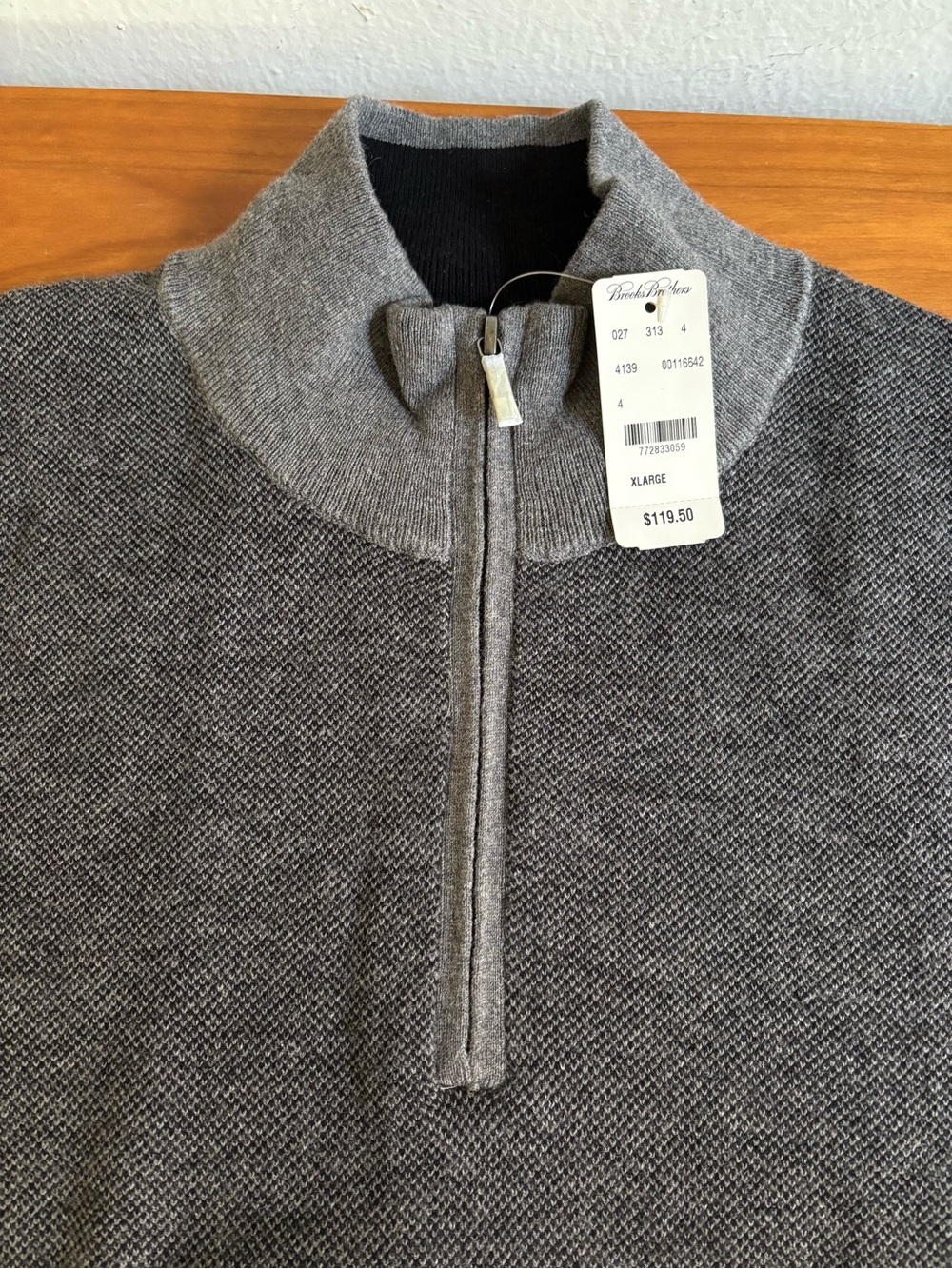 Brooks Brothers Gray Zip-Up Men's Sweater Cotton Cashmere XL